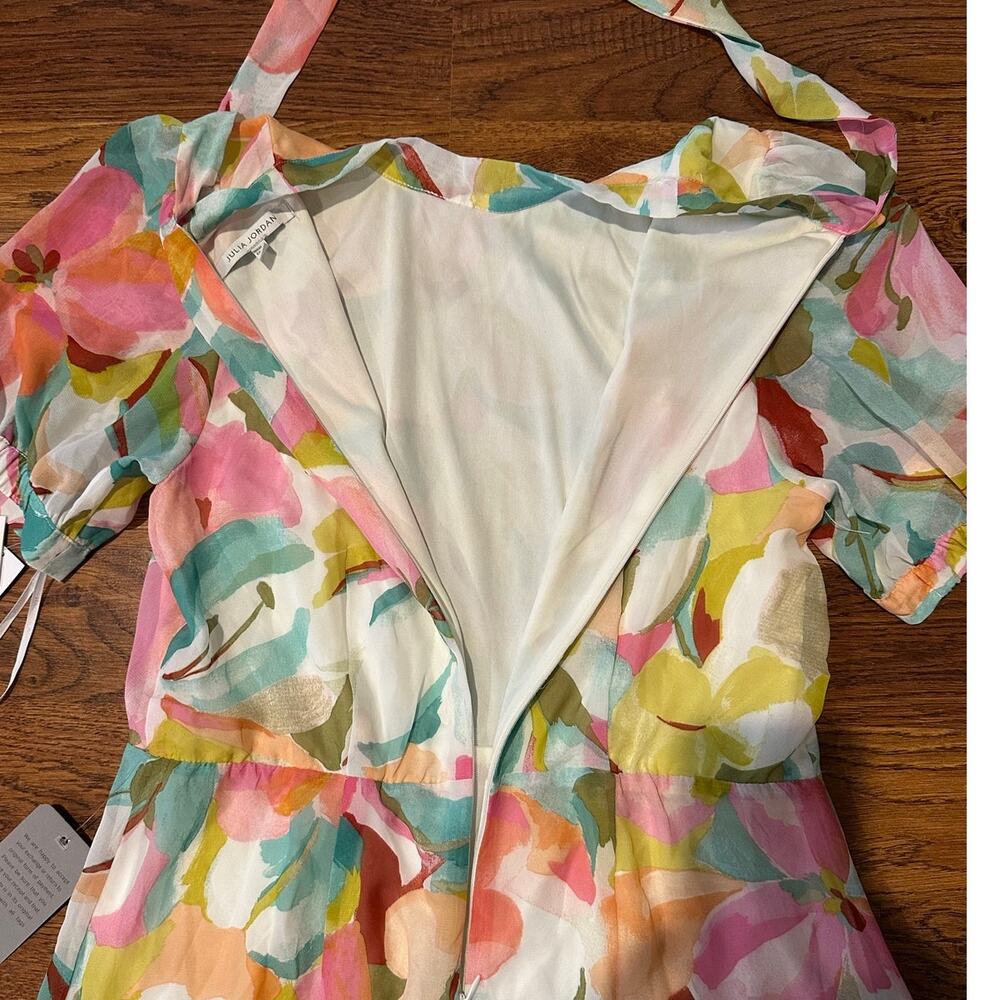 Julia Jordan Floral Puff Sleeve Midi Dress Chiffon Watercolor Women’s 10 NWT - Picture 5 of 12